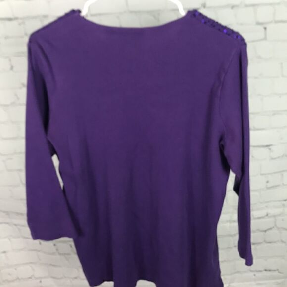 Quacker Factory Royal Purple Long Sleeve Sequined Top Size Large 3/4 sleeve EUC - Picture 5 of 5